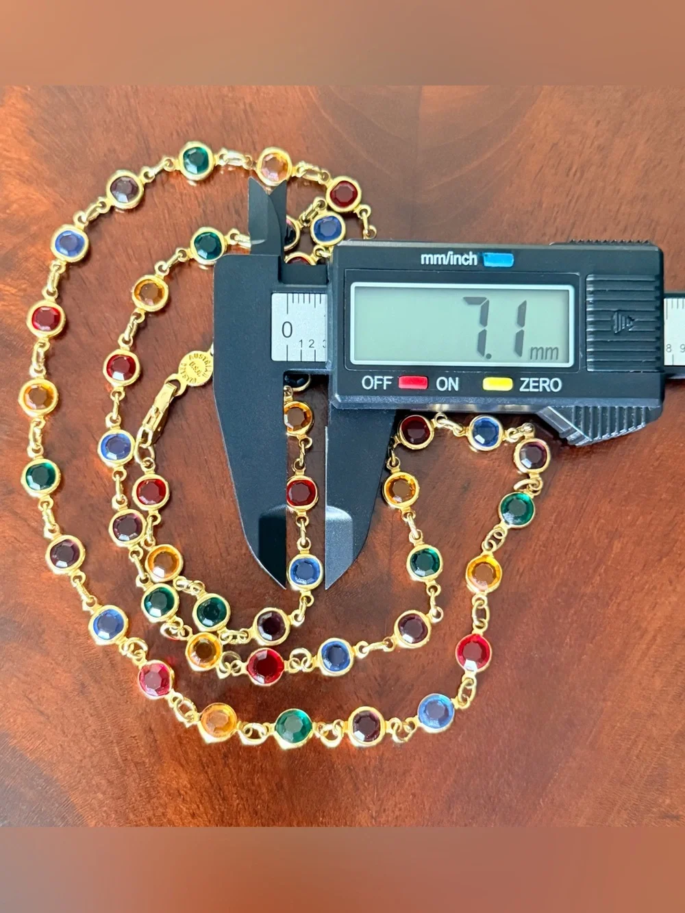 Vintage Austrian Crystal Multicolor Station Necklace; Gold Tone; Made in USA
